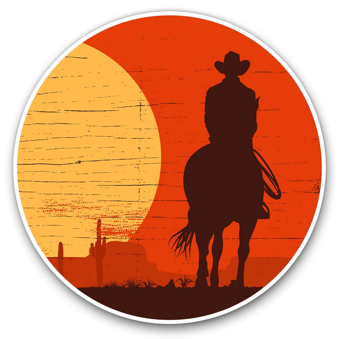 Destination Vinyl Ltd Sunset Cowboy Texas Horse 12885 Vinyl Stickers (Set Of 2) 7.5Cm - Sunset Cowboy Texas Horse #12885