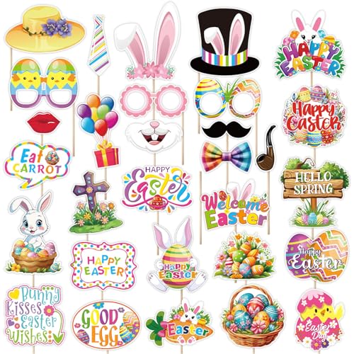 30 Pcs Happy Easter Photo Booth Props, Licidecopai Easter Photo Props Bunny Eggs for...