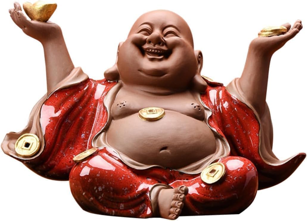 装飾品 陶器の弥勒仏の置物 車 自宅 リビングルーム デスクトップ 笑う