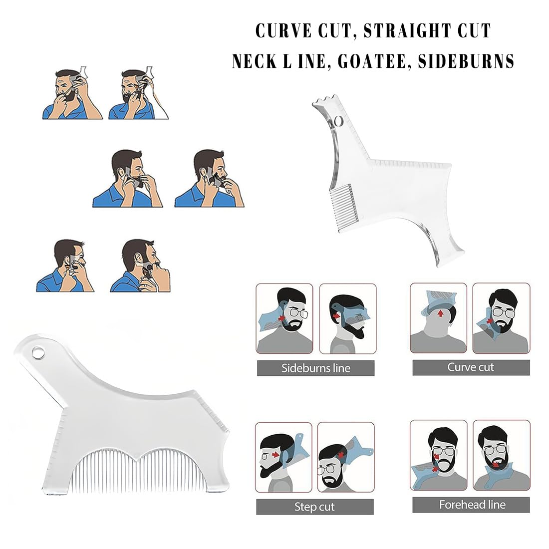 2 PCS stencil Pettine per Barba,Pettine Stencil Barba,Signori pizzetto Collo Sagome per Barba Styling Tool per allineare e rifinire Gli Uomini rasatura della barba,Trasparente