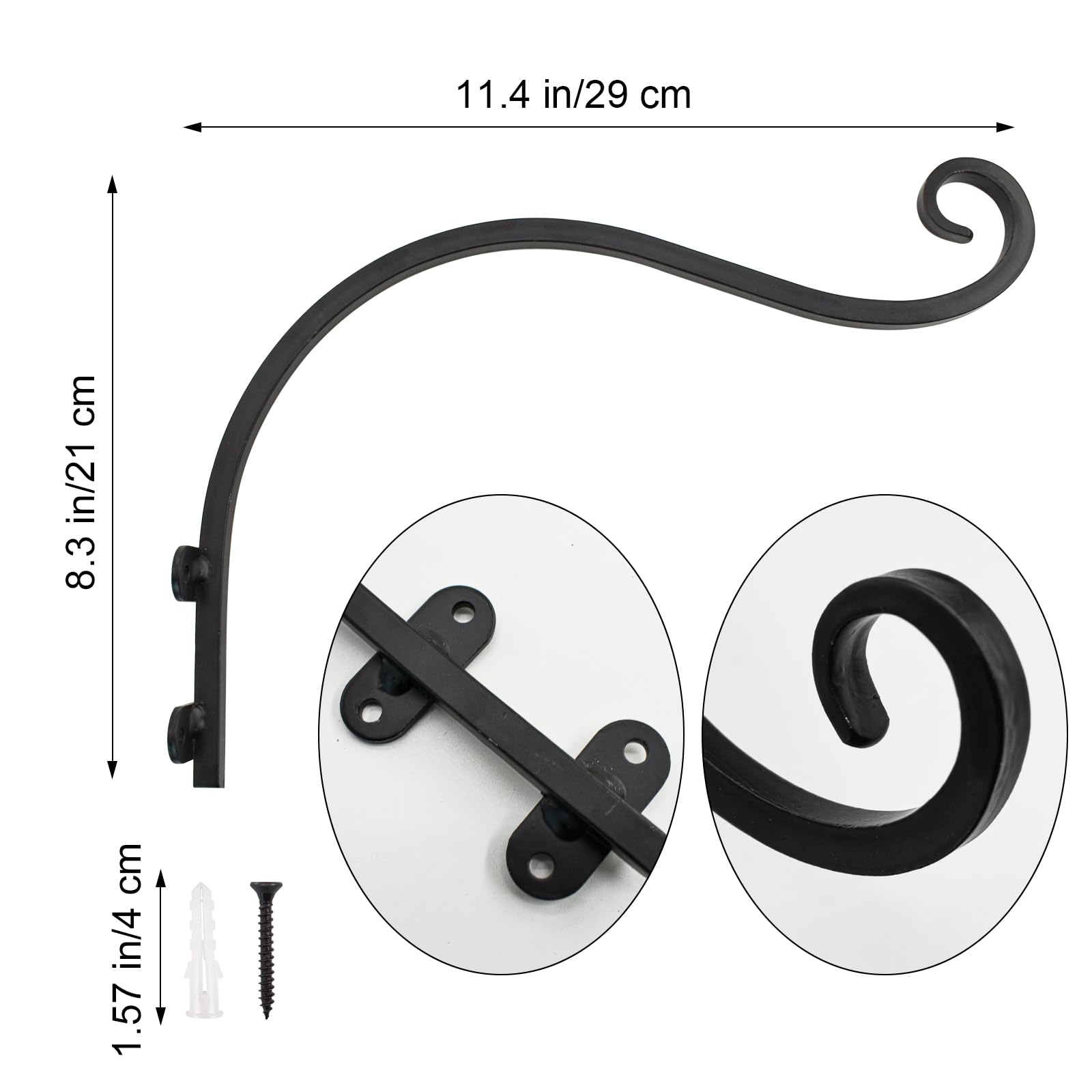 Set di 2 ganci per piante da appendere all'aperto, in metallo, per appendere cesti pesanti, mangiatoia per uccelli, lanterne, campanelli a vento (nero)