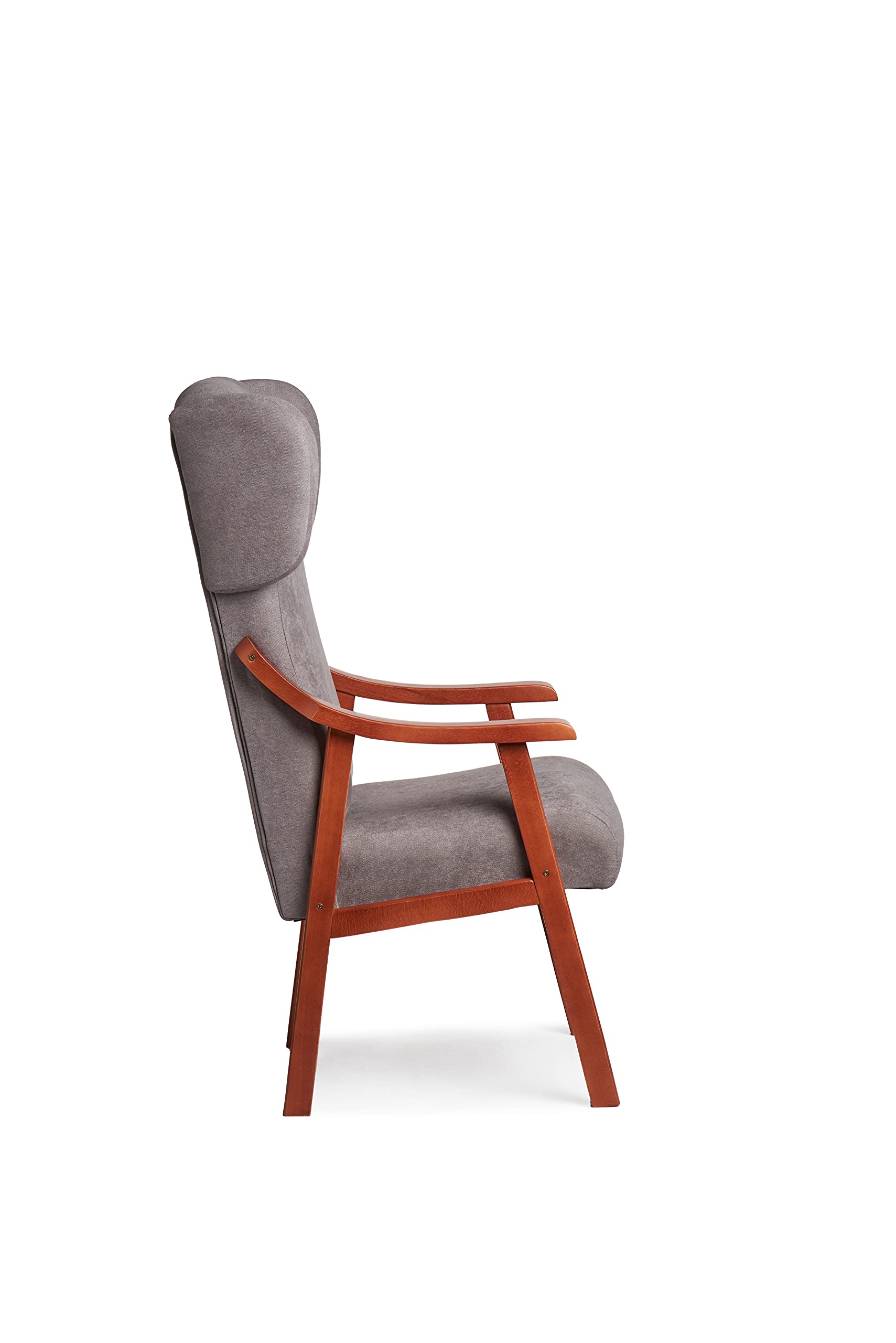 Abuelo a Gusto- Silla con Brazos Modelo Goya y Orejas apoya-Cabeza. Madera Color: Cerezo (Medidas: 117 * 69 * 57 cm) Tela Antimanchas: para Personas Mayores o geriátrico. Prótesis de Cadera. Gris
