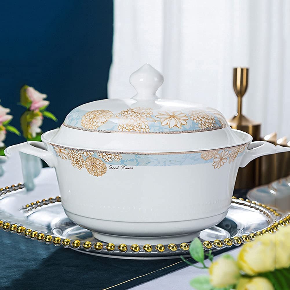 Set de Service de dîner de modèle Osmanthus, Porcelaine de Banquet Familial, 60 Ensembles de plaques, Soupe, Dessert, Bol