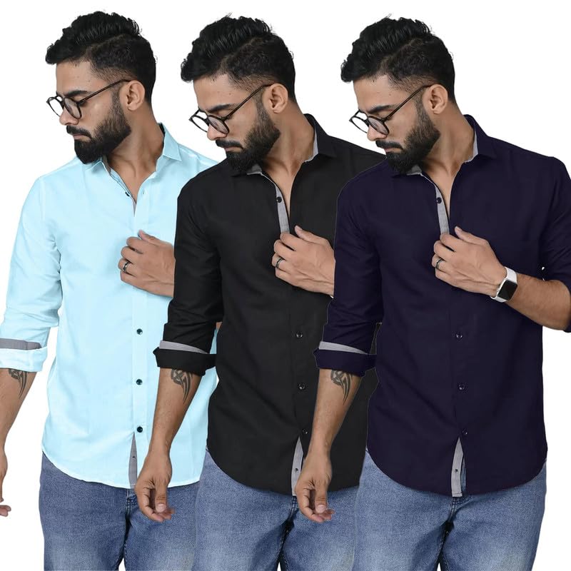 Image of Pinkmint Combo Shirt for Men Cotton Spraed Collar Long Sleeve Formal Shirt (Pack of 2)