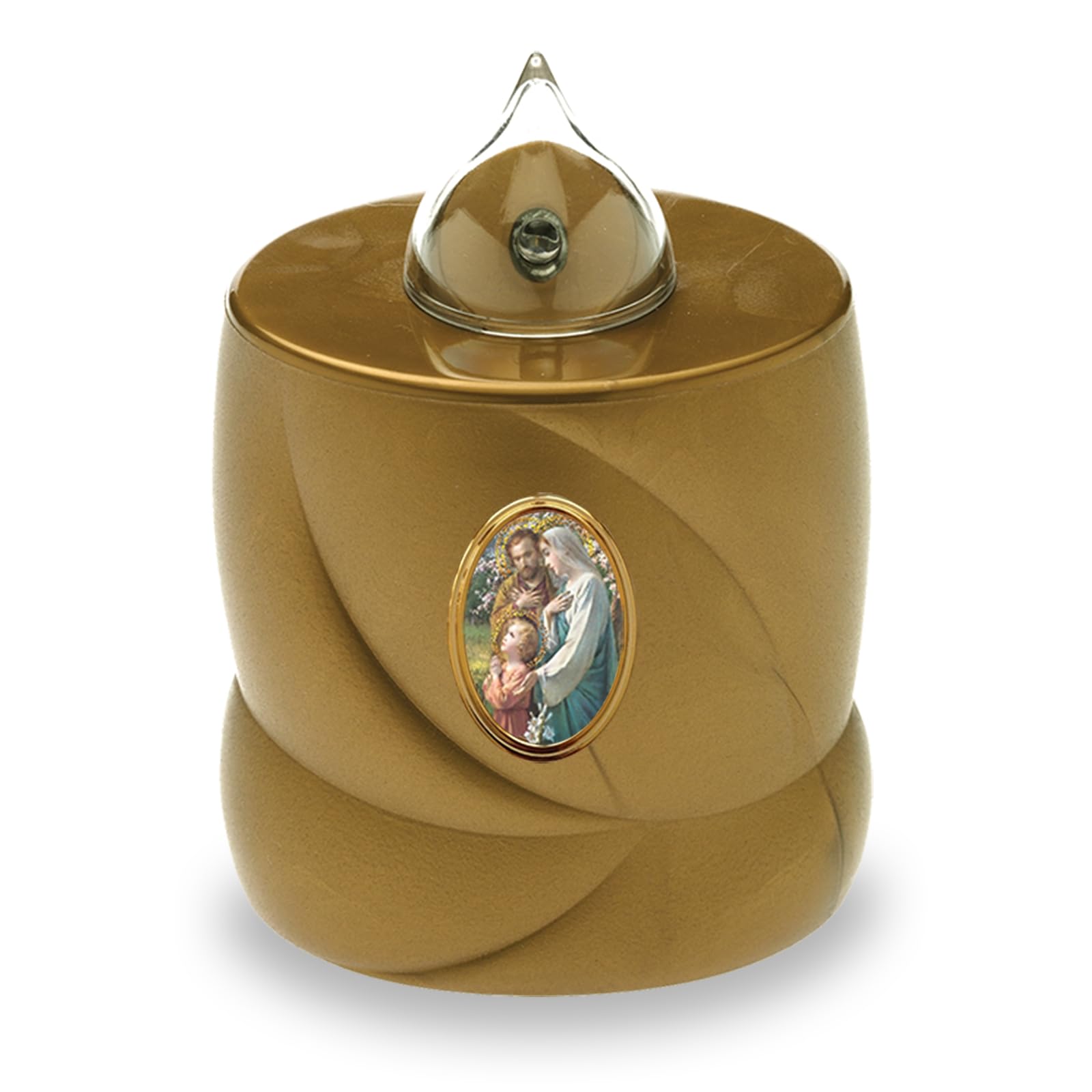 AROBA LED Grave Candle - Flickering Effect - Long Burning Time up to 200 Days - Reusable Cemetery Candle - Gold Holy Family