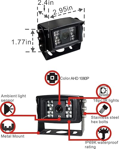Miniatura 5 de AHD 1080P Sistema de cámara de visión trasera inversa de 7 pulgadas, cámara con visión nocturna, impermeable, IP69K, a prueba de vibraciones, 10G