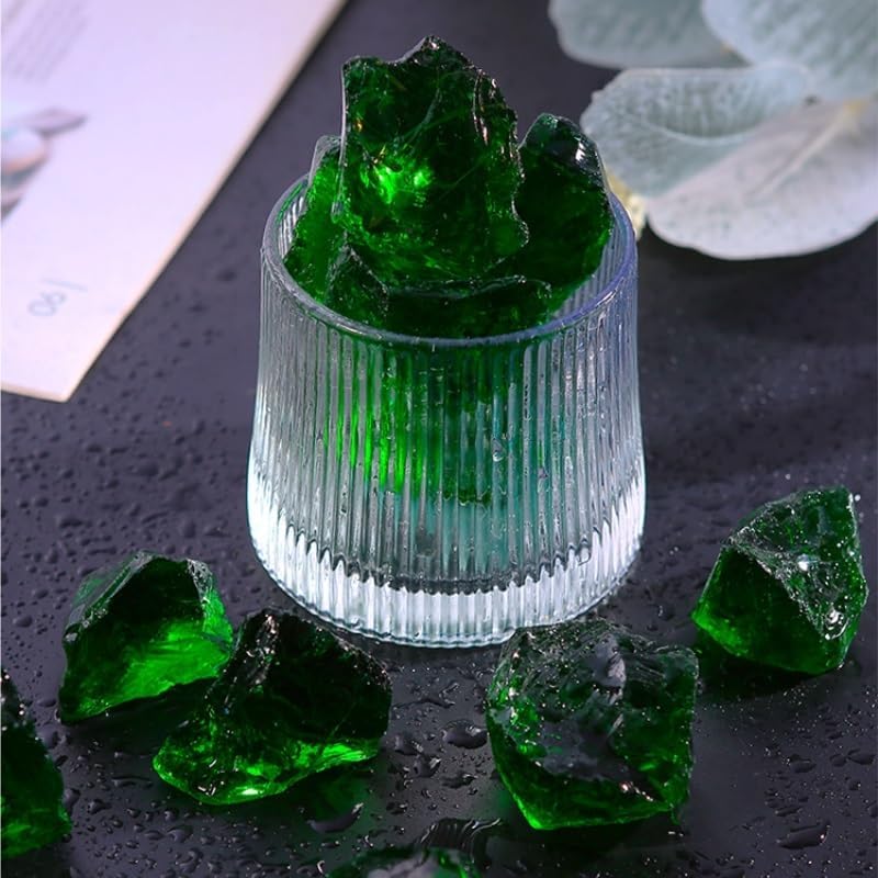 Crystals Raw Stone Dark Green Glass Stone Crystal Gravel Decorative Ornaments Aromatherapy Stone Diffuser Stone Indoor Fish Tank Landscaping Stone, 1000g-2-4cm