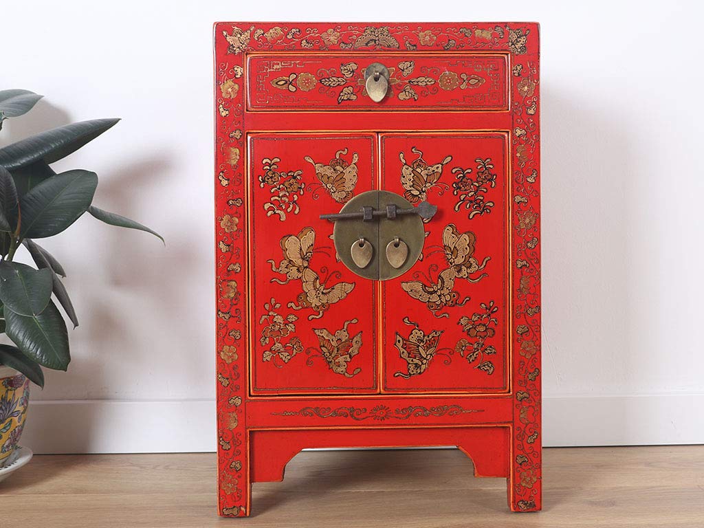 Commode chinoise en bois massif rouge