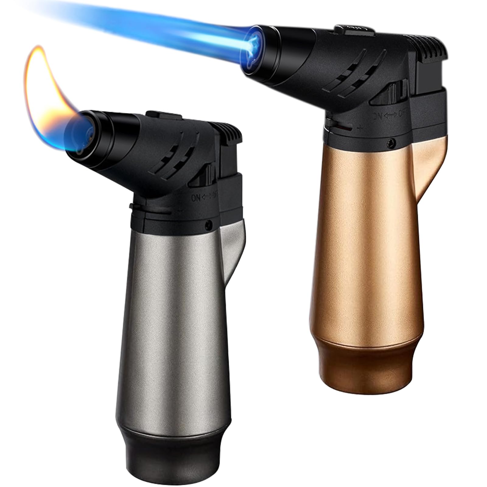 Accendino Antivento, Accendini da Tempesta, Getto Accendini Butano Gas Ricaricabile, Regolabile Fiamma Accendino per Cucinare, Candele, Campeggio, Grigliate e All'aperto (Senza Gas) (Oro+Argento)