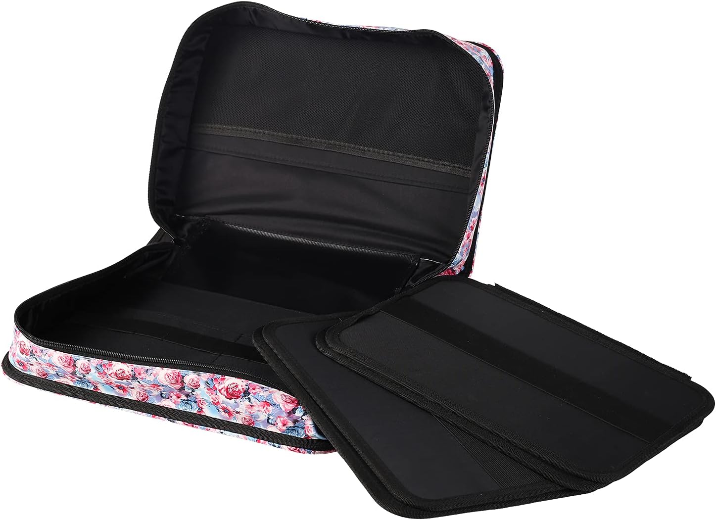Colored Pencil Case Slot Holds 270 to 290 Pencils or 180 to 190 Color Gel Pens with Zipper Large Capacity PU Leather Pen Organizer Bag with Shoulder Strap for artists (Pink Floret)