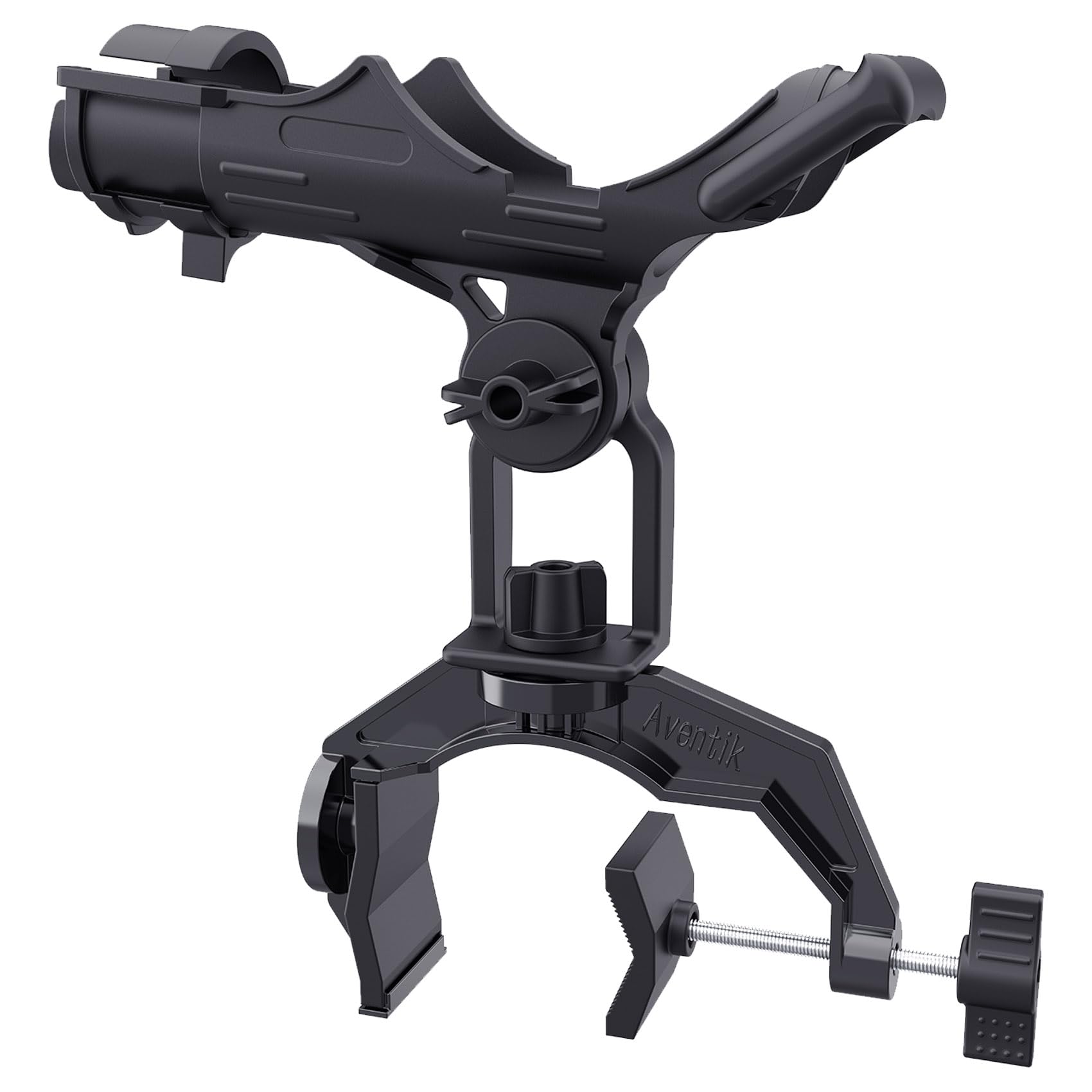 Boat Fishing Rod Holder, Upgraded V-Shaped Large clamp Fishing Rod Holder with 360° Tooth Plate Rotation, Suitable for Round Tube/Square Tube Boat Fishing. (RHB03 Rod Holder-1Pack)