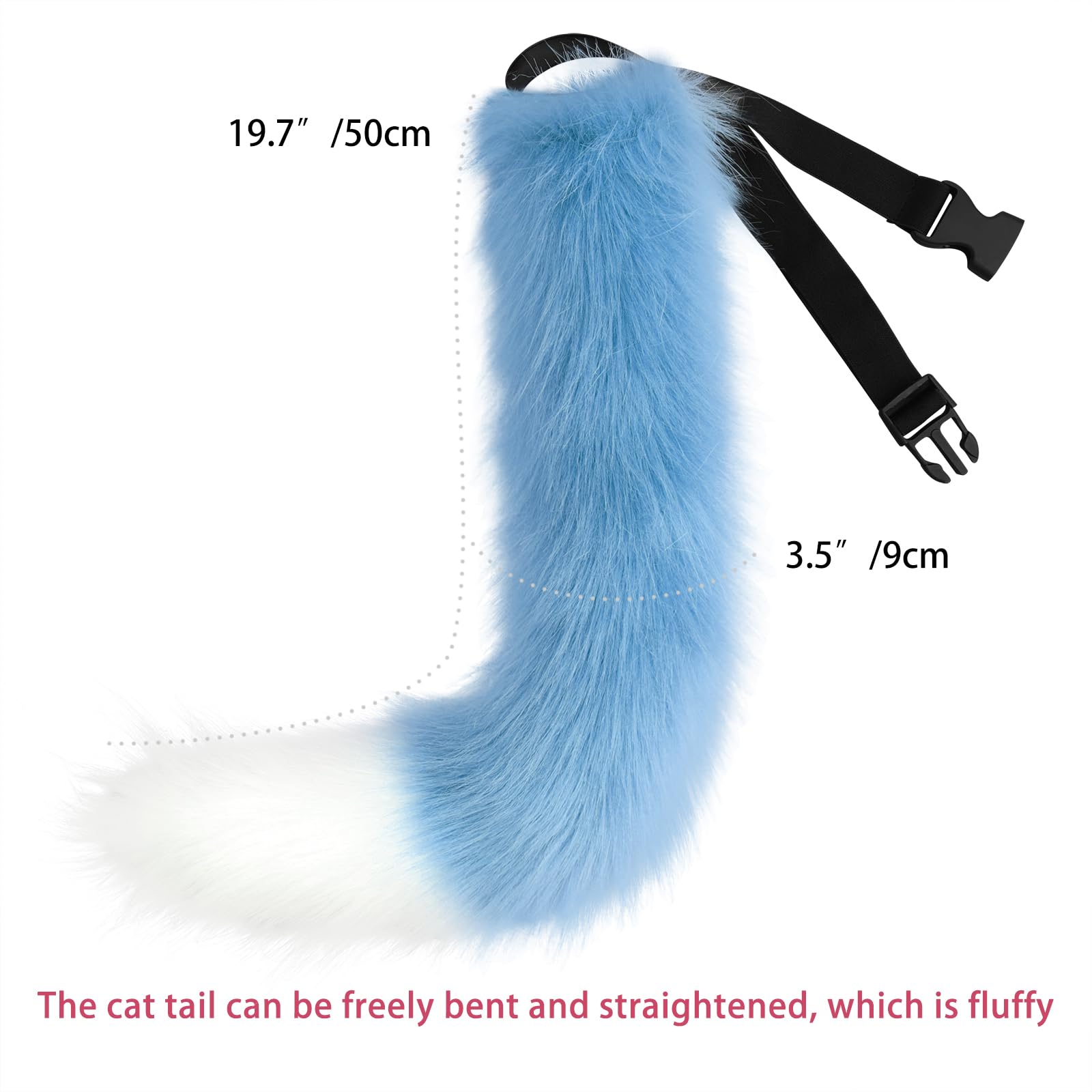 DRESHOW Fox Faux Fur Tail Cat Ears Headband Halloween Party Costume Neck choker Cosplay Set for Women, Faux Tail Set-17 Blue & White - Image 5