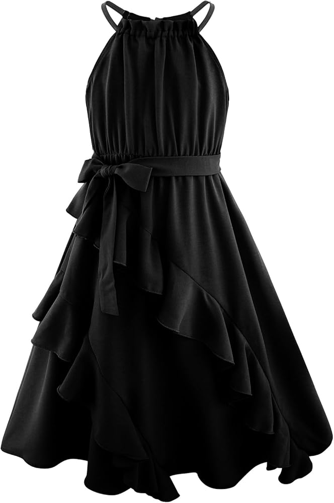 Amazon.com: Girls Black Dress Size 5t 6t Tween Elegant Halter Tie Back  A-Line Swing Dresses Little Kids Semi Formal Dress: Clothing, Shoes &  Jewelry