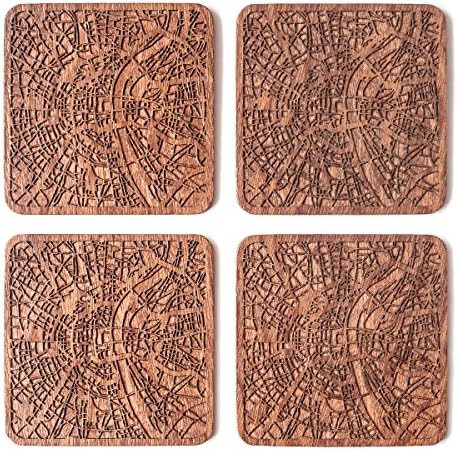 Cologne Map Coaster, Set of 4, Sapele Wooden Coaster with city map, Multiple city optional, Handmade image 5