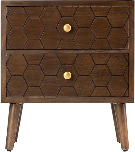 Miniatura 7 de Mesa auxiliar moderna con patrón de panal de abeja, mesita de noche pequeña con 2 cajones de almacenamiento, mesa auxiliar decorativa para