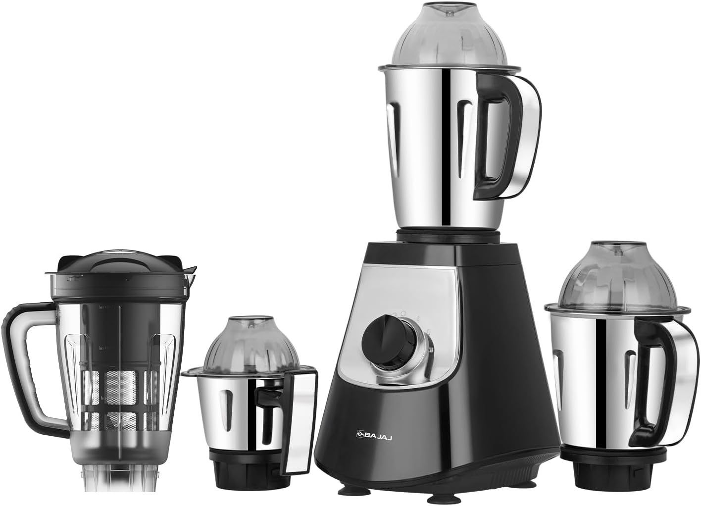 Bajaj Military Series Evoque 1000 W Mixer Grinder With 4 Jars (3 Stainless Steel Jars + 1 Fruit Filter Jar) | DuraCut Blades | Military Grade Jars | Unbeatable Toughness | 2 Yrs Warranty【Jet Black】