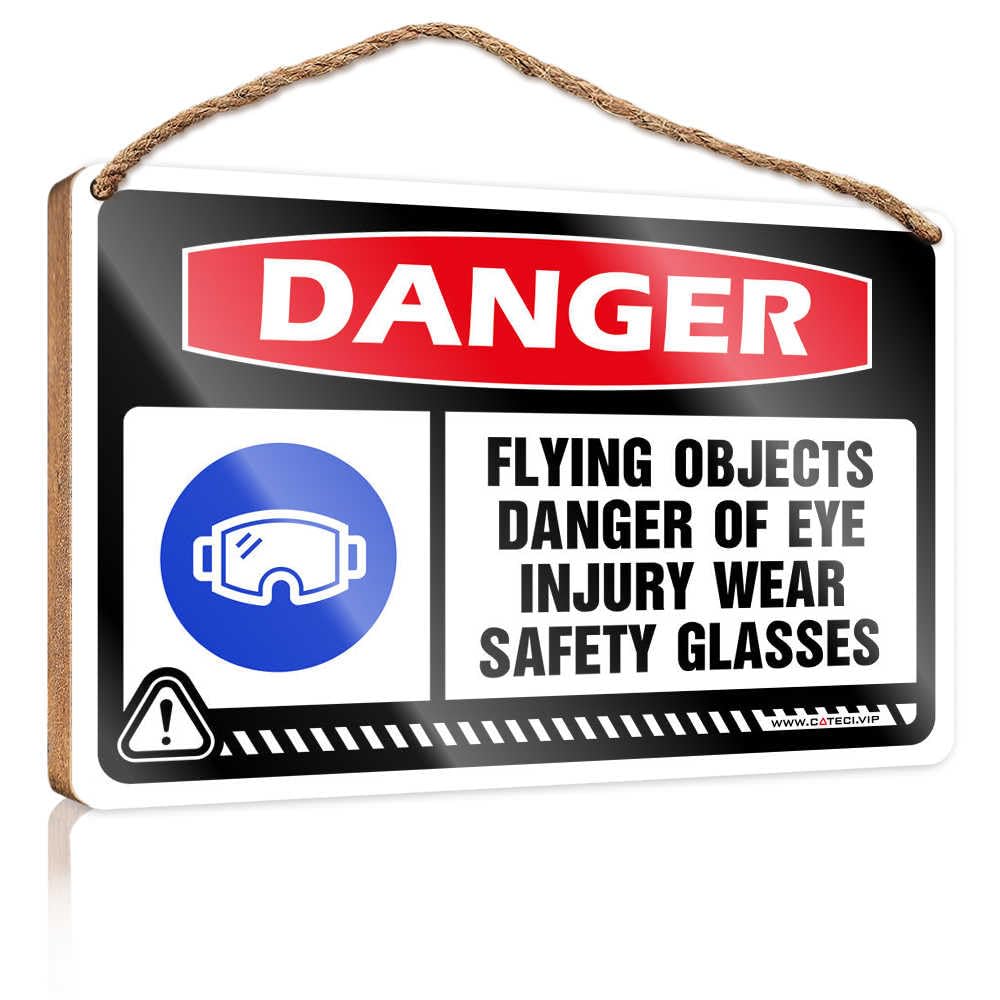 HMQW Funny Signs For Man Cave Danger Flying Objects Danger Of Eye Injury Wear Safety Glasses Wooden Sign Bathroom Decor Wall Art Farmhouse Decor For The Ho(23X35CM)