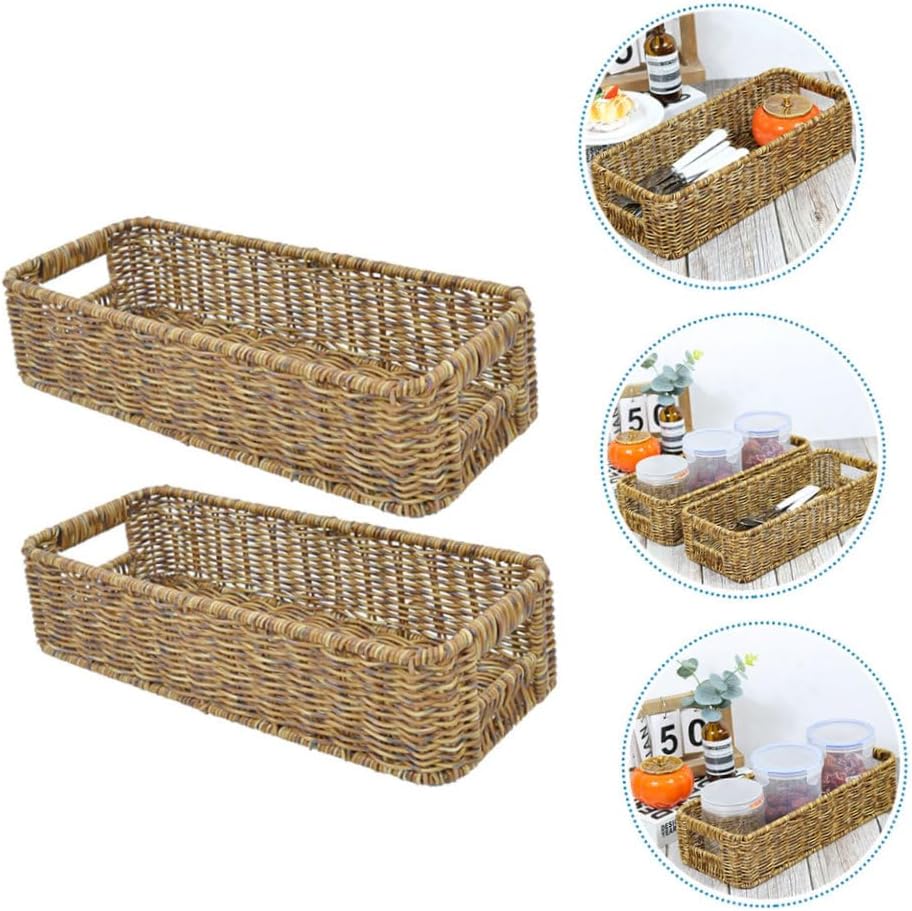 2pcs Handwoven Rattan Storage Baskets Set for Organizing Bedroom Kitchen and Bathroom Essentials Lightweight Versatile Baskets for Snacks and More