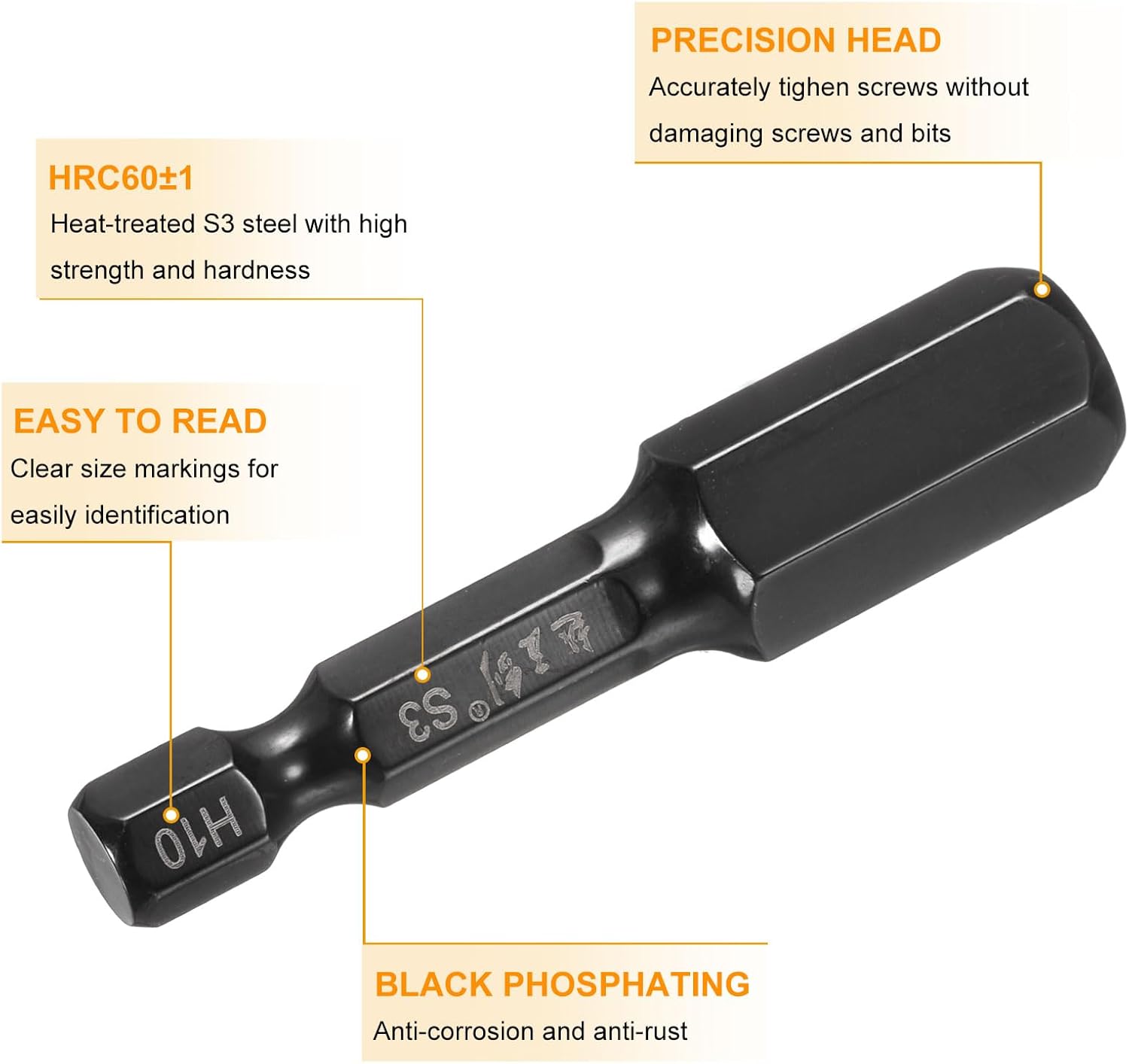 Generic Hex Head Wrench Drill Bit 10mm(H10) Metric 1/4" Hex Shank 2"(50mm) Length S3 Steel Magnetic Impact Drivers Screwdriver Bit Industrial Grade Hexagon Electric Drill Bits