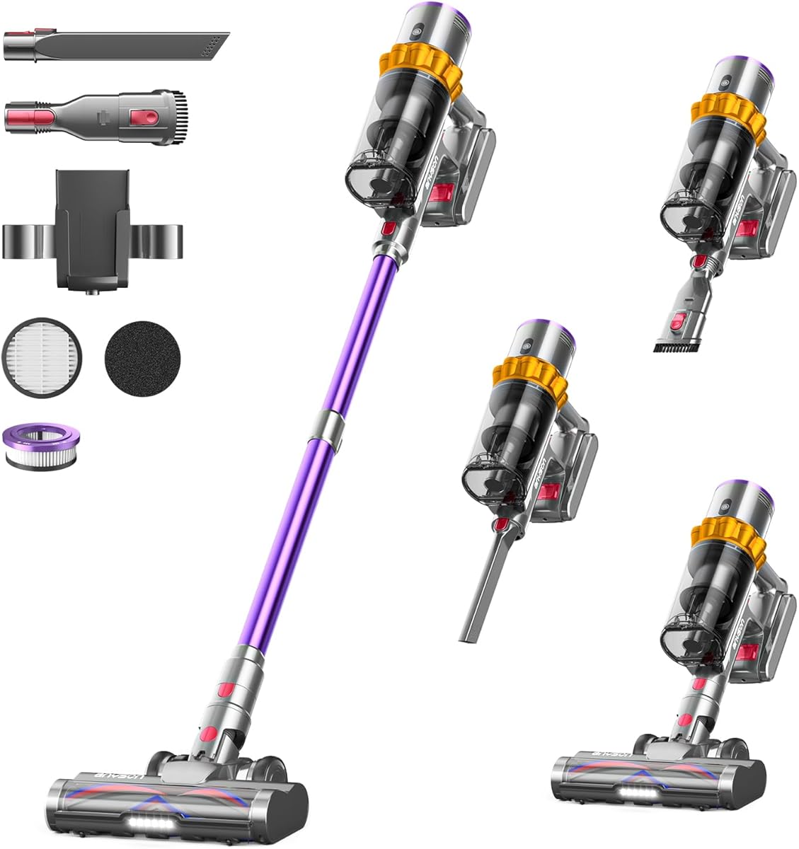 Cordless Vacuum Cleaner 48Kpa/580W/60Min, Rechargeable Wall-Mounted/1.5L Vacuum Cleaners for Home, Anti-Tangle Self-Standing Vacuum with Touch Screen, Upright Vacuums for Pet/Hardwood Floor/Carpet/Car