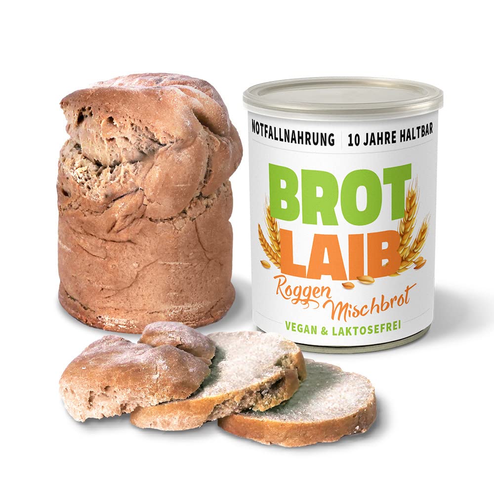 ration1 abgepacktes Brot in der Dose, Roggen-Mischbrot lange haltbar, 1x 350g Dosenbrot 10 Jahre haltbar, vegan & laktosefrei, für Camping, Festival, Outdoor oder Notfallnahrung Survival Kit