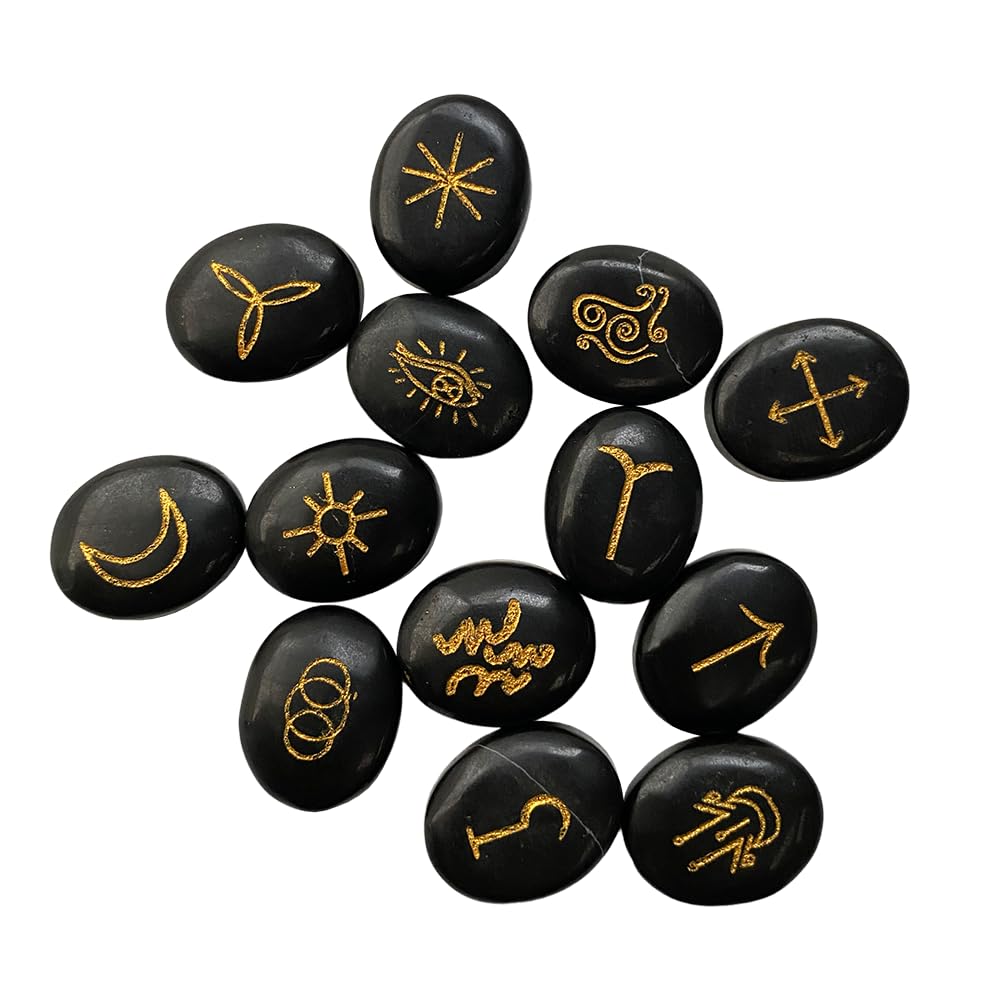 VIE Witches Rune Set with Pouch, Black Agate