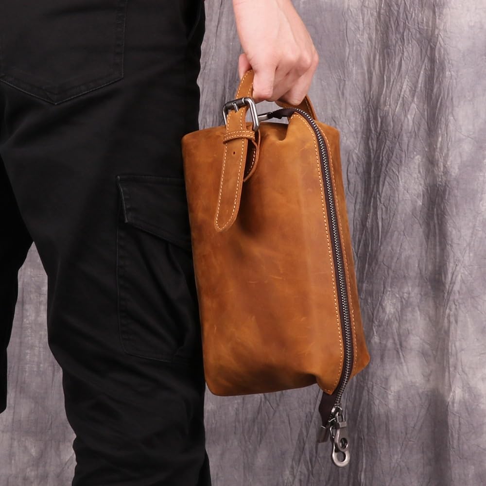Kulturbeutel for Männer, personalisiertes Leder-Dopp-Kit for Männer, Reise-Kulturbeutel aus Leder, Dopp-Kit, Wasserabweisende Rasiertasche for Toilettenartikel und Zubehör (Grey : B)