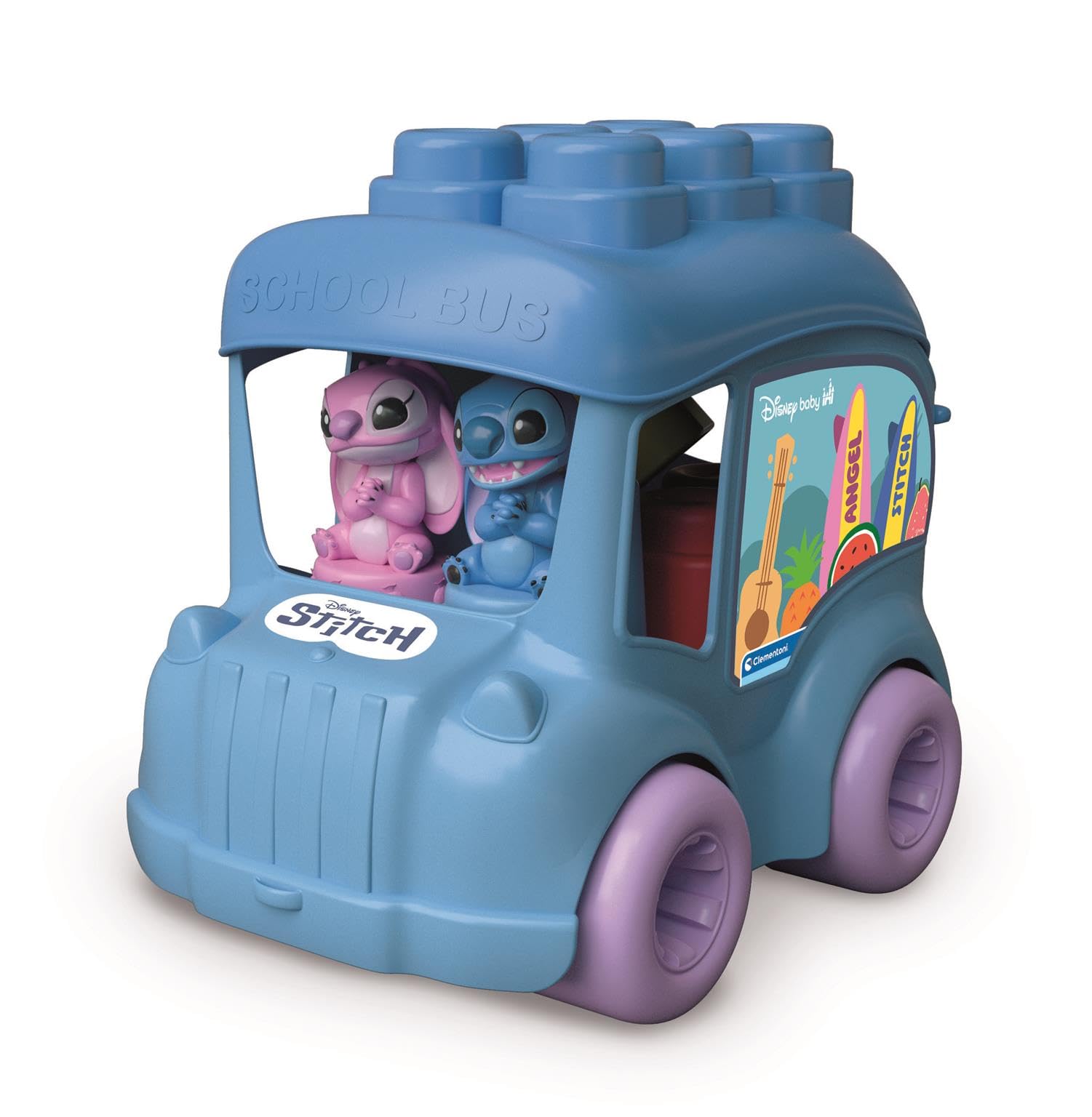 Clementoni Disney Baby Stitch 2-in-1 Activity Bus Playset with Soft Clemmy Blocks and Characters