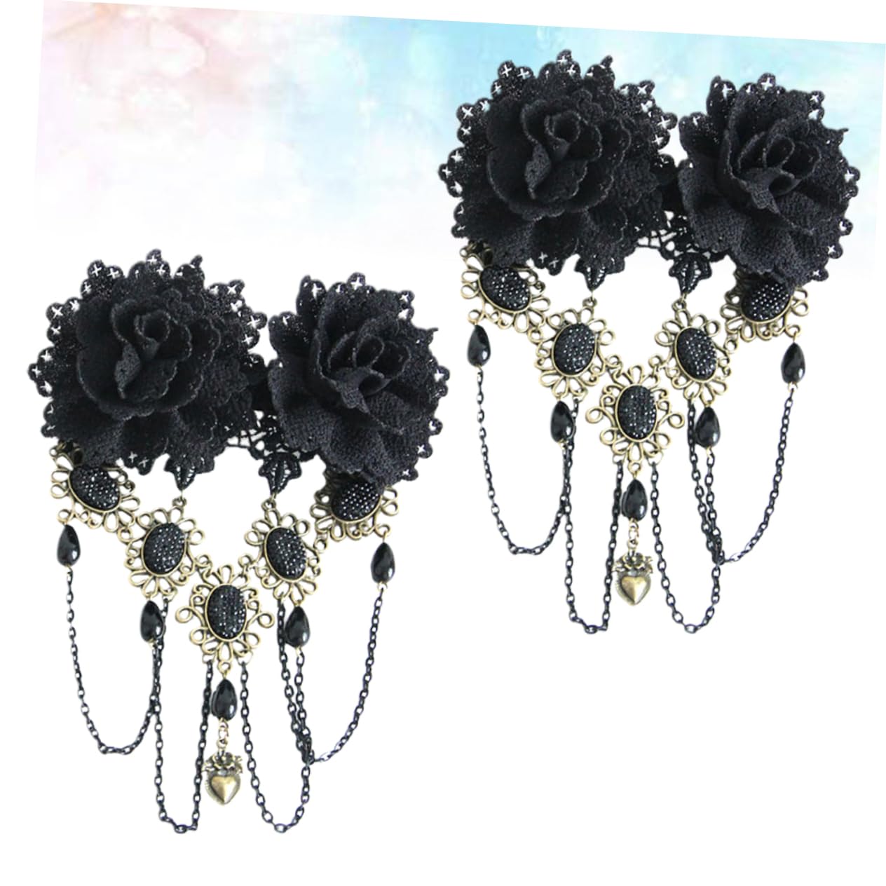 FRCOLOR 4stücke Schwarze Blumen Haarklammern Mit Quasten Handgemachte Gothische Haaraccessoires Aus Harz Und Strass Für Damen Elegante Kopfbedeckung Für Partys Hochzeiten Und Besondere
