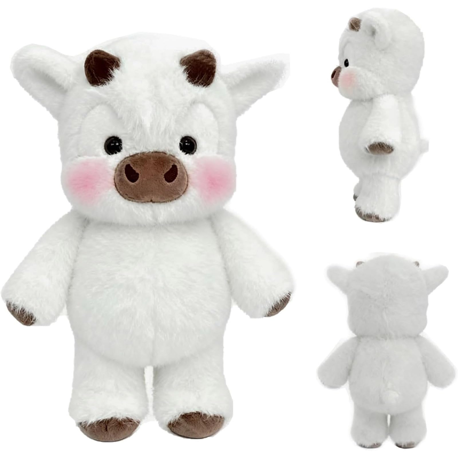 MRGIINR Highland Cow Soft Plush Toy – Adorable Furry Running Cow Stuffed Animal, Ultra-Soft Highland Cow Plush for Stress Relief and Emotional Support (White)