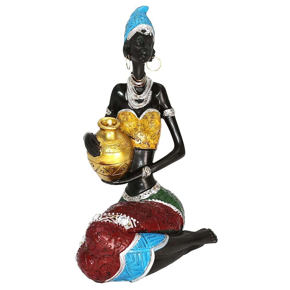 Rayberro African Women Sculpture, 7.87in Tall Black Women Figure Figurine Tribal Lady African American Woman Statue Home Decor Collectible Art Crafts Vintage Tabletop Ornaments Decorations Gift (E)