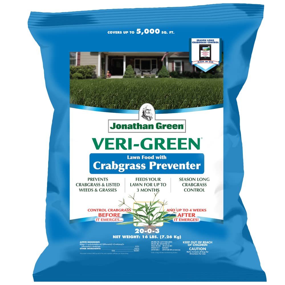 Jonathan Green(16000) Veri-Green Crabgrass Preventer Plus Fertilizer - 20-0-3 Lawn Fertilizer & Crabgrass Killer (5,000 Sq. Ft.)