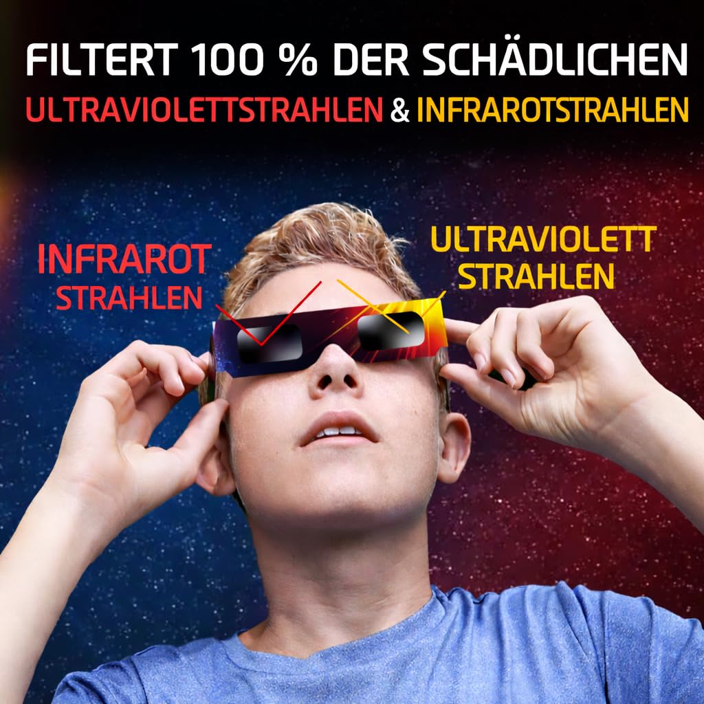 Galaxium 12/25/50/100er-Pack Sonnenfinsternis Brille ISO 12312-2 AAS Geprüft 2026 | Brillen Sonnenfinsternis | Schutzbrille für Sonnenfinsternis | Sonnenfinsternisbrille | Solar Eclipse Glasses