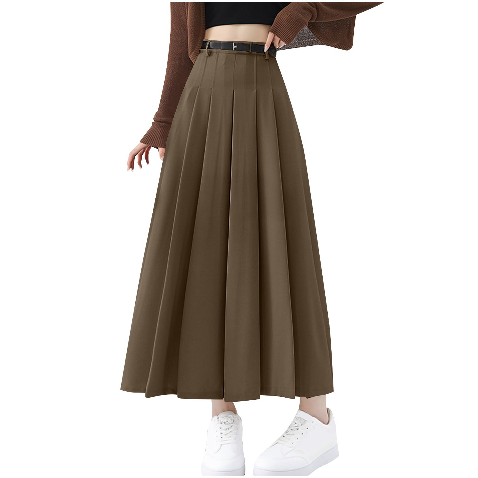Womens Casual Maxi Skirt Elastic High Waisted Lightweight Pleated Flowy Work A-Line Long Skirt for Office Party
