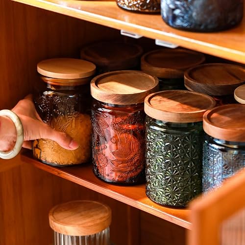 Miniatura 5 de ANSQU Juego de 2 tarros de cristal vintage para encimera de cocina, tarros de caramelo de 23.7 onzas líquidas con tapas, recipiente de café para