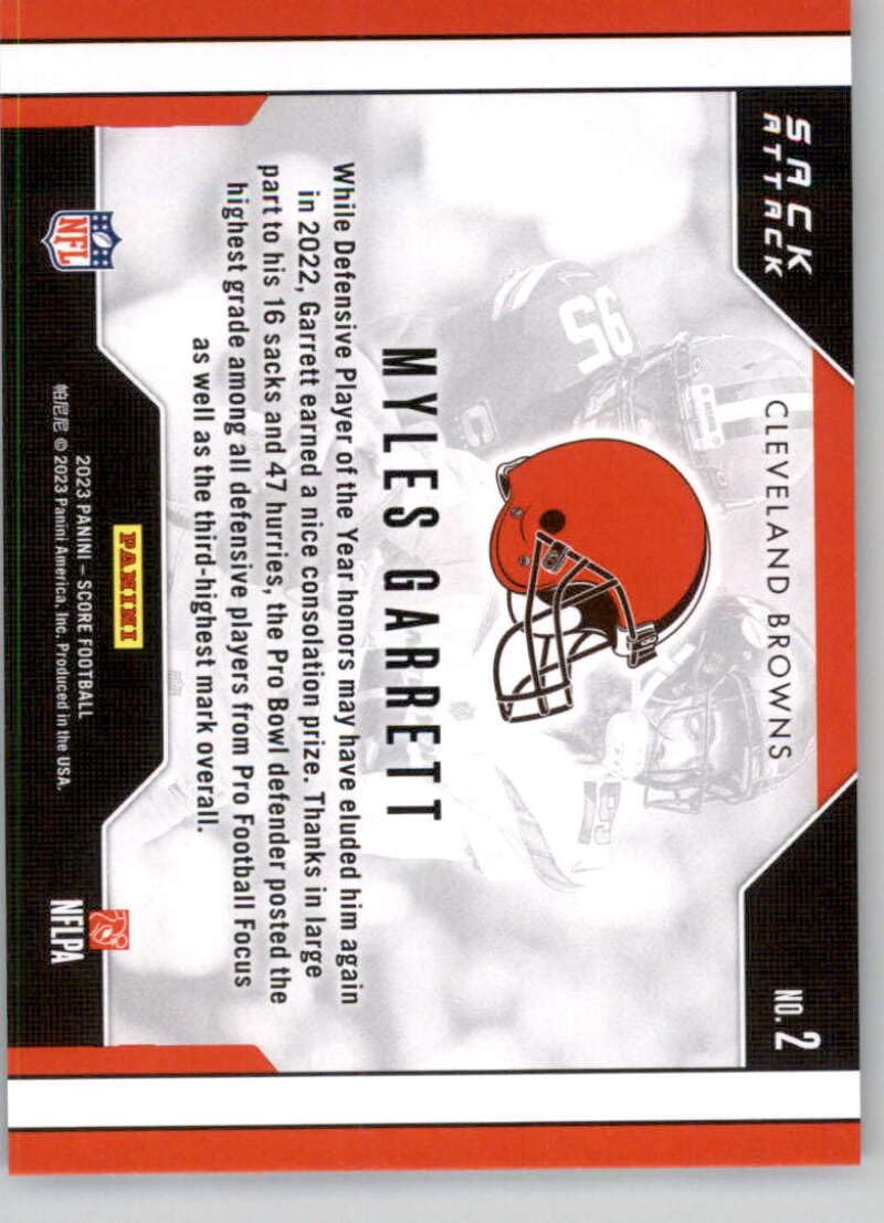 2023 Score Sack Attack #2 Myles Garrett Cleveland Browns Official NFL Football Card in Raw (NM or Better) Condition : Collectibles & Fine Art