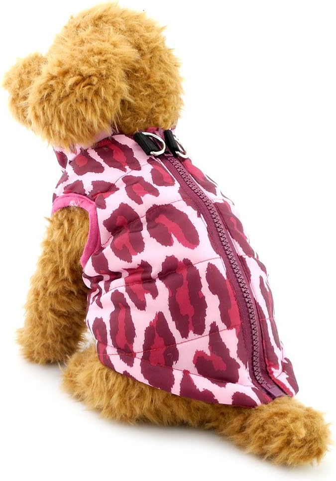 SMALLLEE_LUCKY_STORE Small Dog Cat Winter Coat Harness Jacket with D-ring Boy Girl Pet Puppy Comfort Padded Bomber Vest No Pull Chihuahua Clothes Pink Leopard XS 7 61wRNOcW9OL. AC SL1005