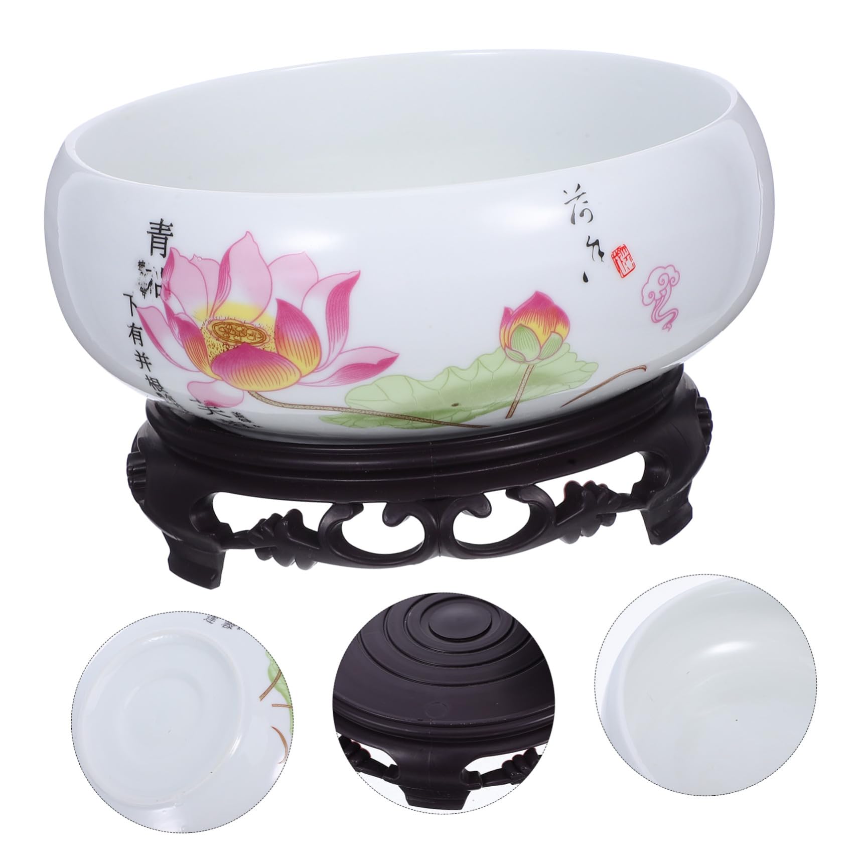 TOYANDONA Ceramiczny Ozdobny Doniczka Do Kwiatów Wodnych z Motywem Lotosu Bezotworowy Hydroponiczny Rośliny Wodne z Podstawką Niebiesko Biała Porcelana Do Dekoracji Wnętrz