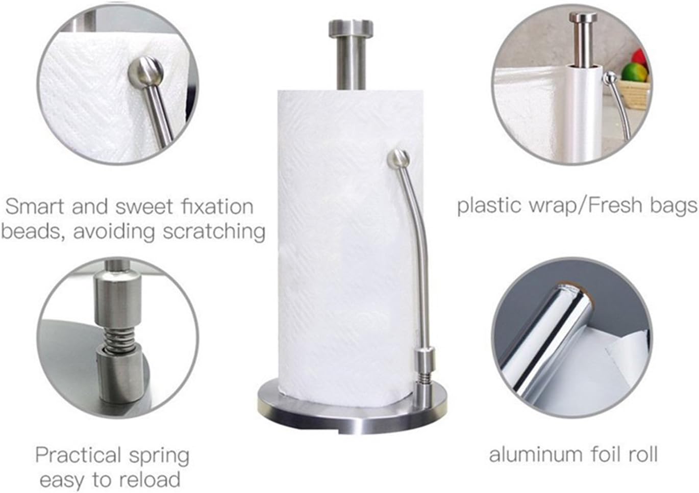 Modern Stand Up Paper Towel Holder,Wowye Kitchen Vertical Paper Rack with Non Slip Base for Large Paper Rolls