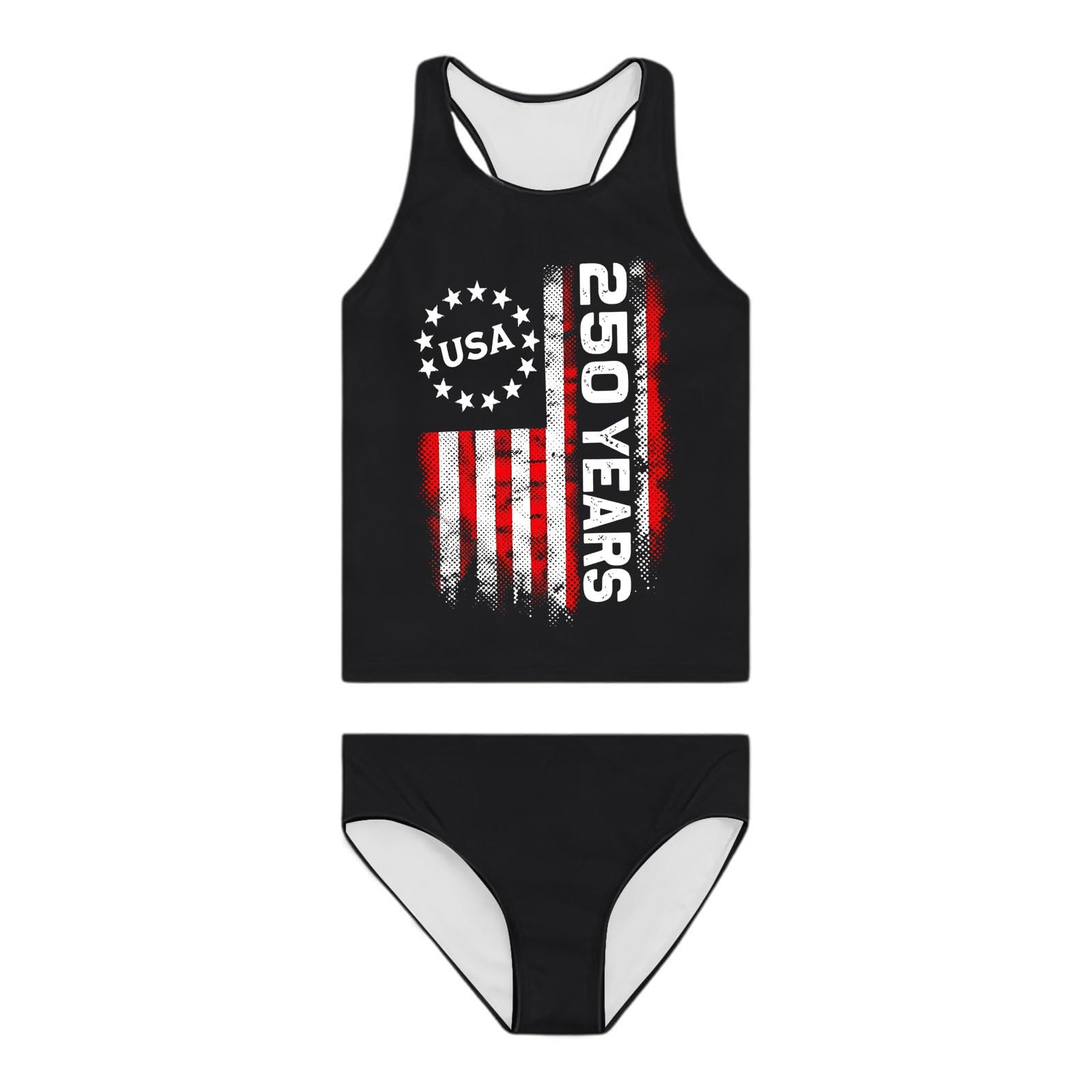 Costume da Bagno Due Pezzi con Stampa Festa dell'Indipendenza per Ragazze più Grandi, Design Patriottico con Spalline sicure per Spiaggia Estiva