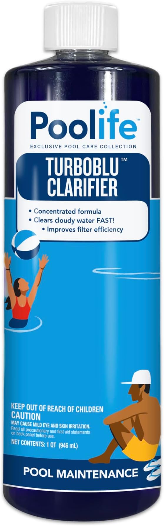 Poolife Turboblu Clarifier - Concentrated Pool Water Clarifier - Original Blue Formula to Clear Cloudy Pool Water Fast - Enhances Filter Efficiency for Crystal Clear Results - 1qt