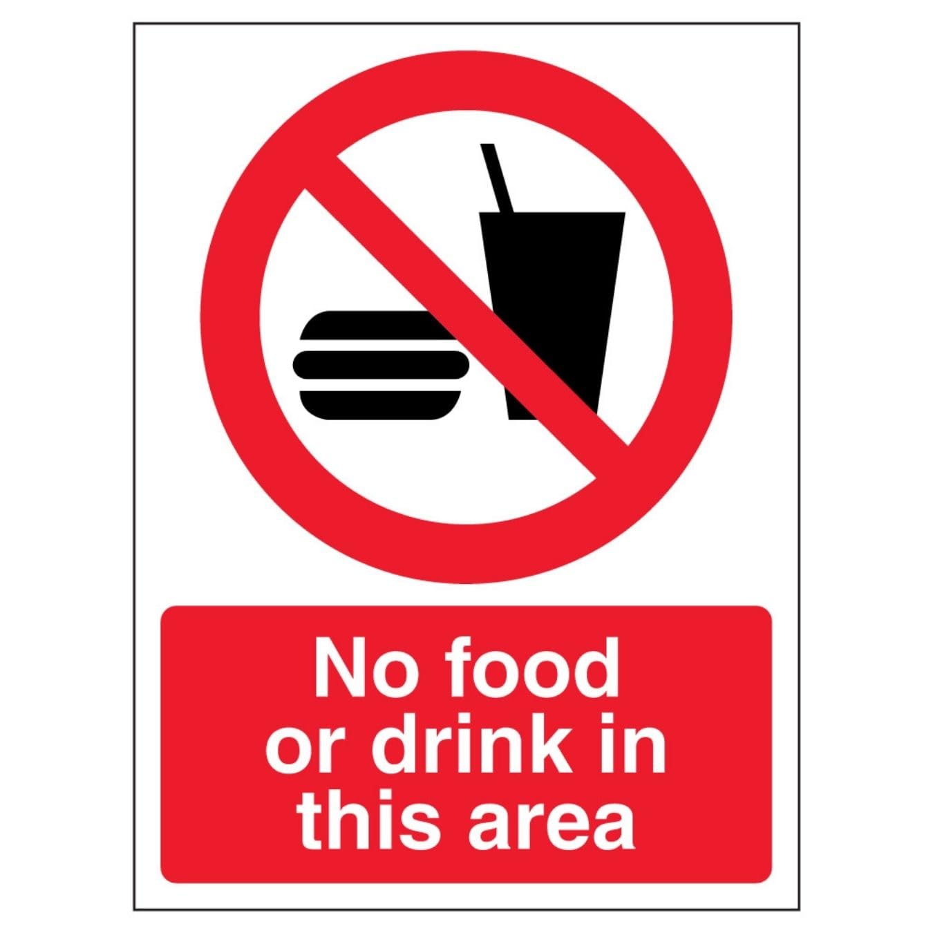 V Safety No Food Or Drink In This Area - Portrait 150 x 200mm - 2mm Rigid Plastic Safety Sign