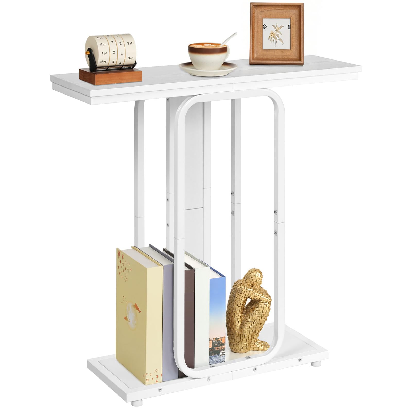 HOOBRO Mesa de Consola de Estilo Industrial, con Espacio de Almacenamiento, Aparador de Marco Geométrico de 2 Niveles, para Recibidor, Entrada, Salón, Dormitorio, Comedor y Pasillo, Blanco EWW68XG01