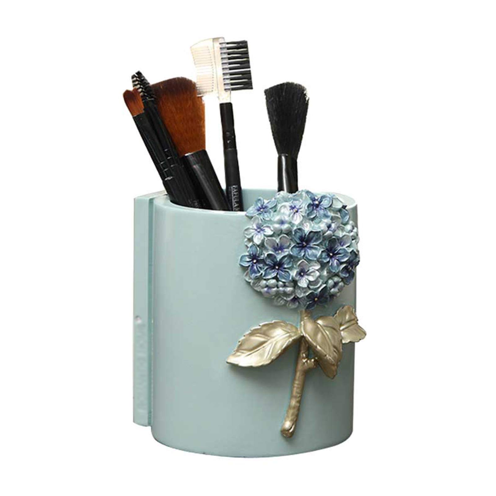 Rangement de bureau anti-désordre et pot à stylos rond bleu en résine
