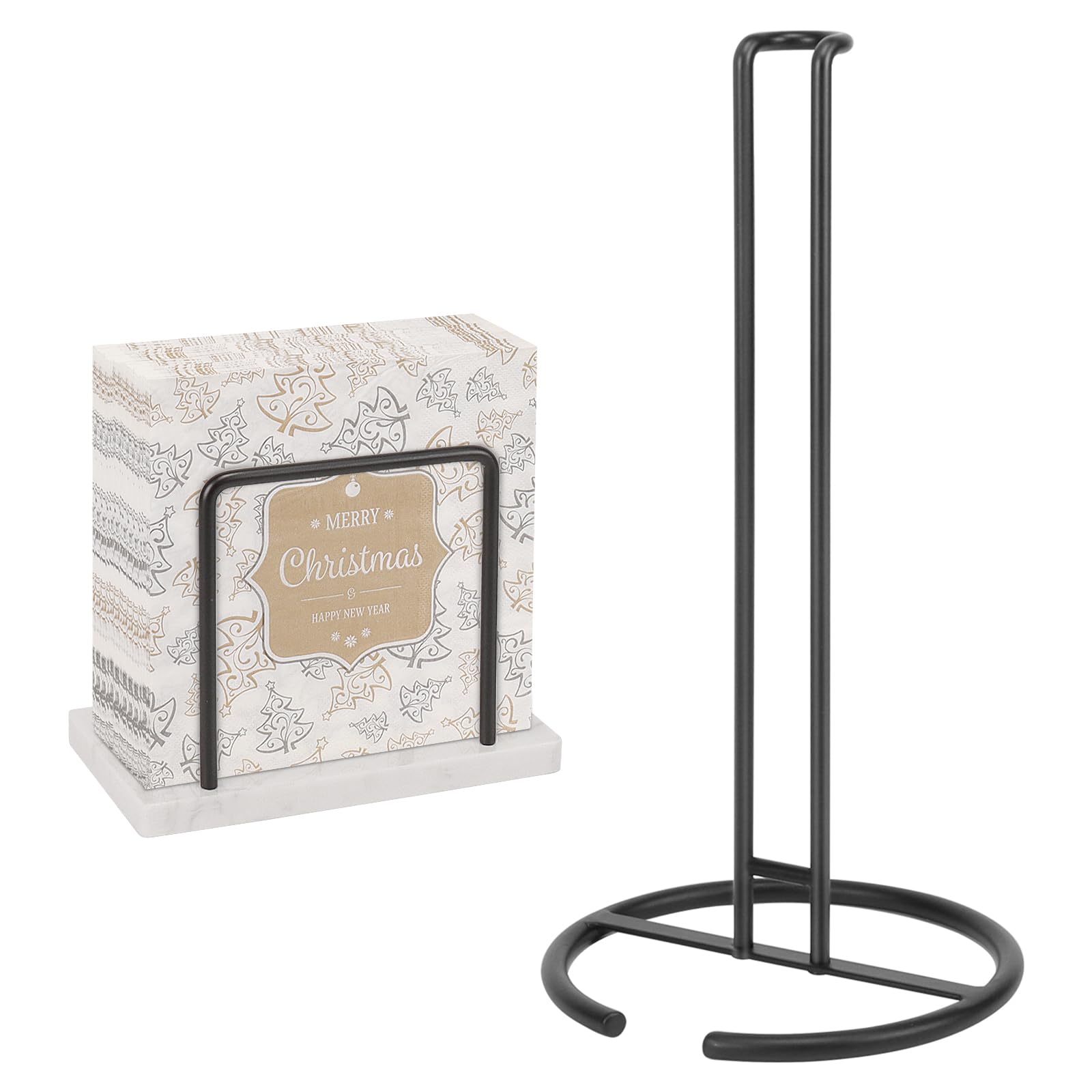 Livabber Juego de 2 servilleteros y toalleros de papel, 2 accesorios de cocina, soporte de metal para pañuelos con base de mármol + dispensador de toallas de papel independiente para mesa de cocina,