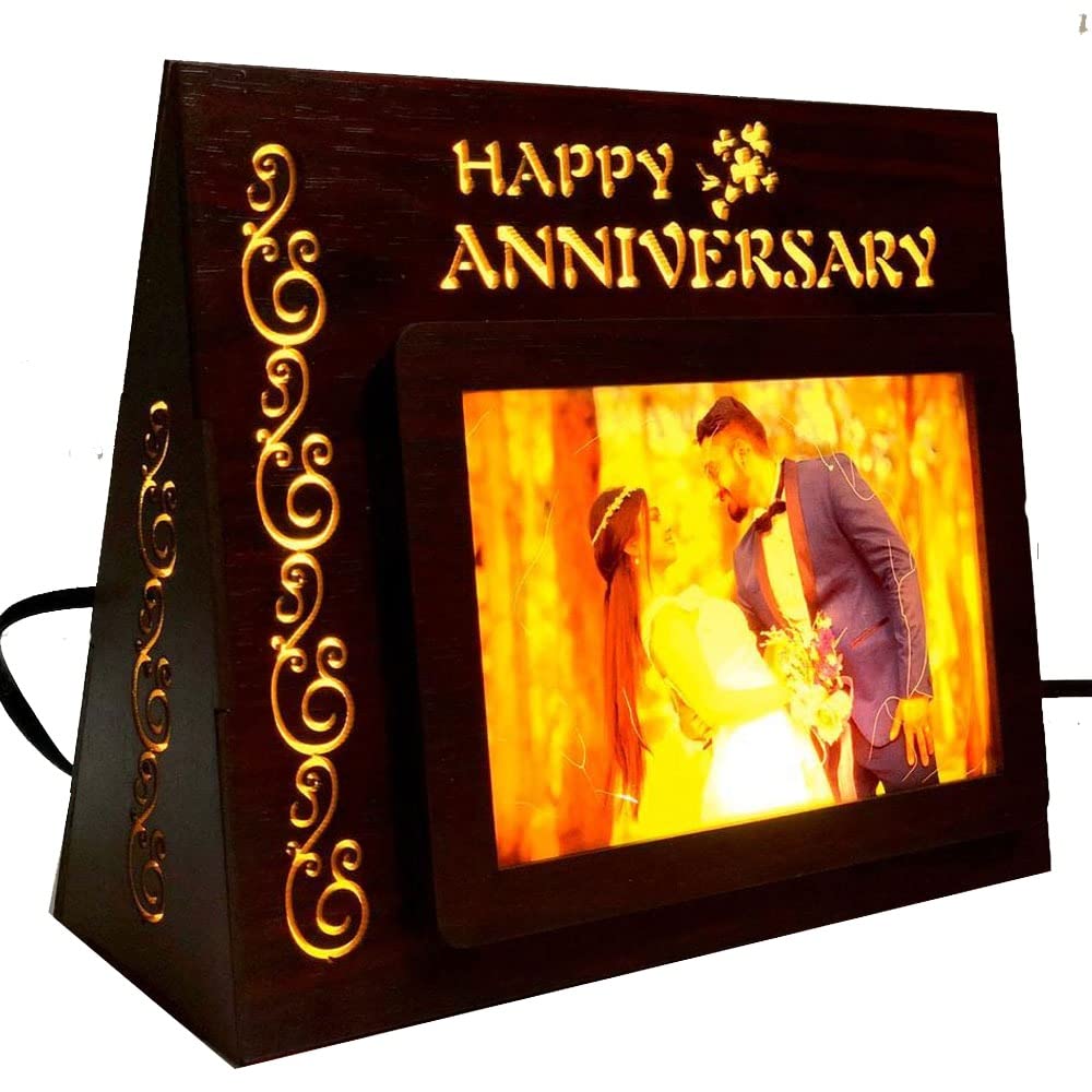 MYGIFTYSHOP Customized Happy Anniversary Led Photo Table Lamp | Best Anniversary Wedding Couple Gift (Acrylic;Engineered Wood;Polypropylene, Happy Anniversary, Pack Of 1) 1