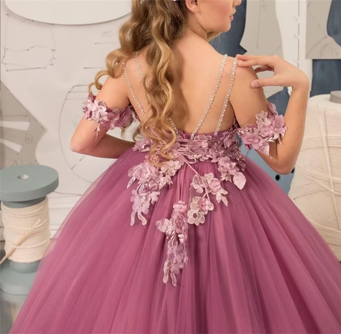 Girls Pageant Dress Off Shoulder Lace Appliques Flower Girl Dresses for Wedding Tulle Long Prom Ball Gown for Kids Mint Green 14 - Image 5