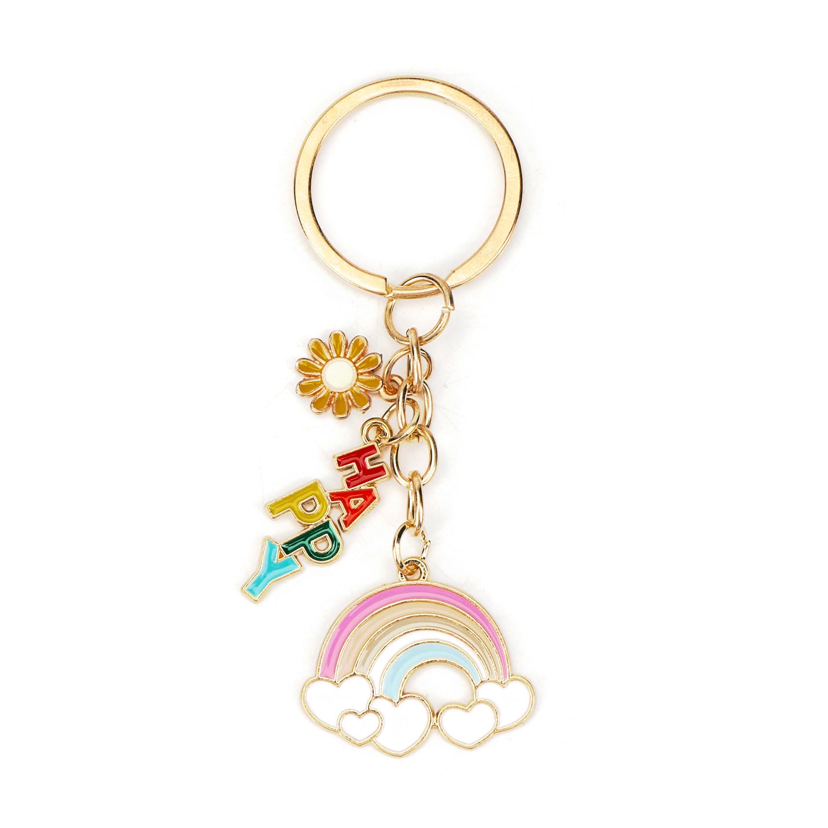 Tranbath Regenbogen Schlüsselanhänger mit Happy Anhänger, Kreatives Geschenk für Frauen, Geburtstagsgeschenk für die guter Freundin, kleine Aufmerksamkeiten und Freundschaftsgeschenke
