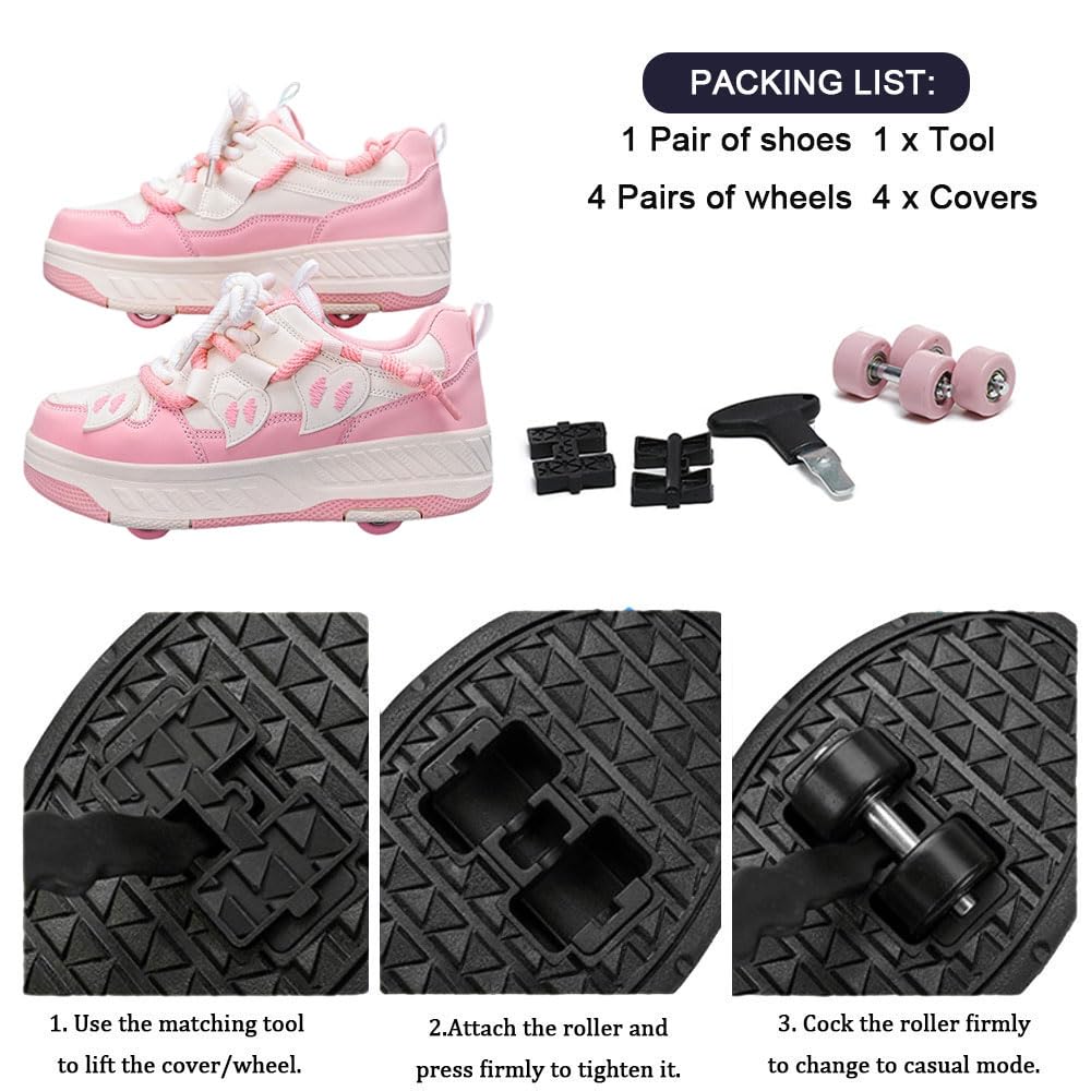 Hiseng Scarpe con Rotelle Bambina 29-40 EU Rosa, Azzurro, Bambino Sportive Scarpe da Skateboard Skateboard Sneakers Outdoor Multisport Scarpe da Ginnastica da Pattini Ragazze Ragazzi
