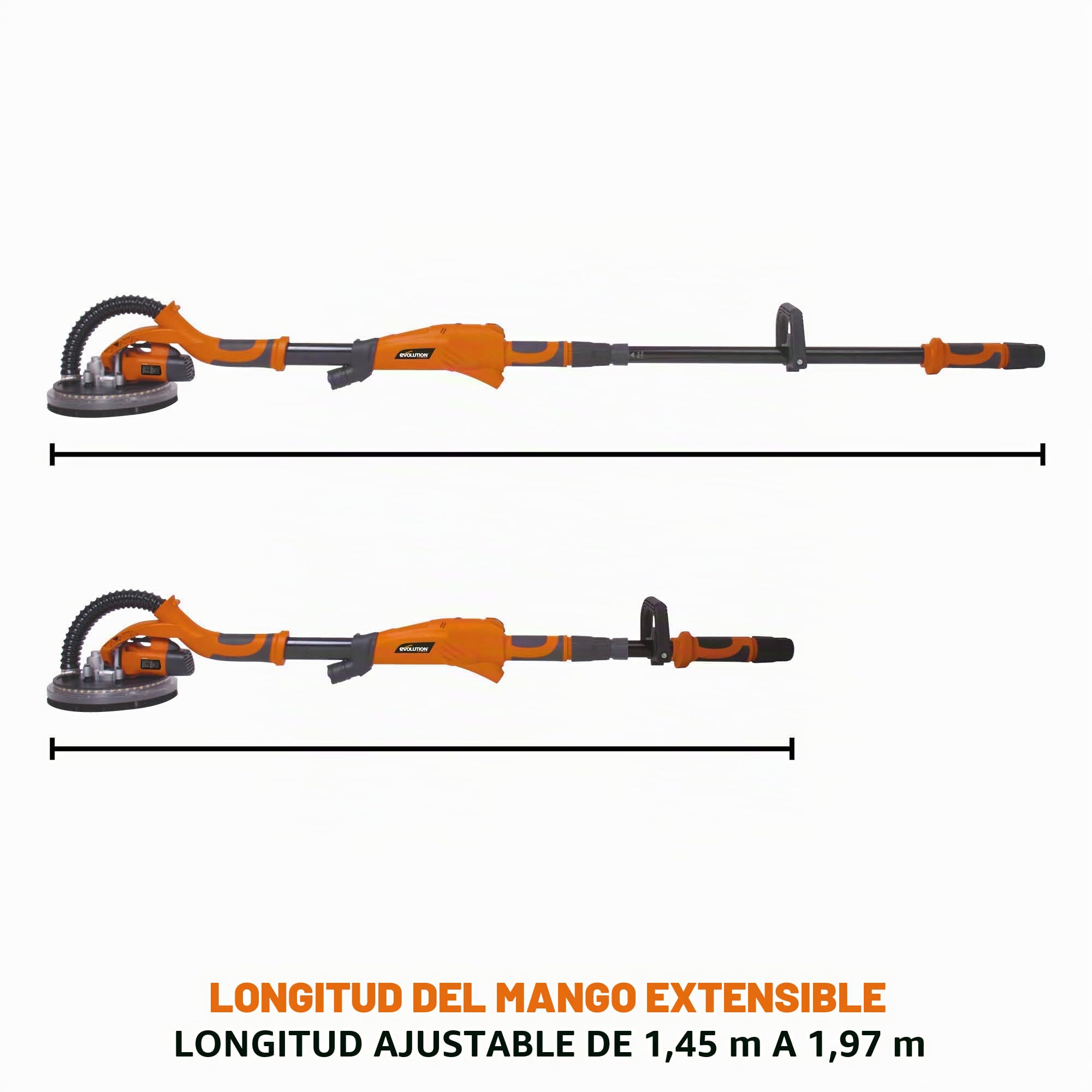 Evolution Power Tools - Lijadora de placas de yeso telescópica con linterna LED, 225 mm (230 V)